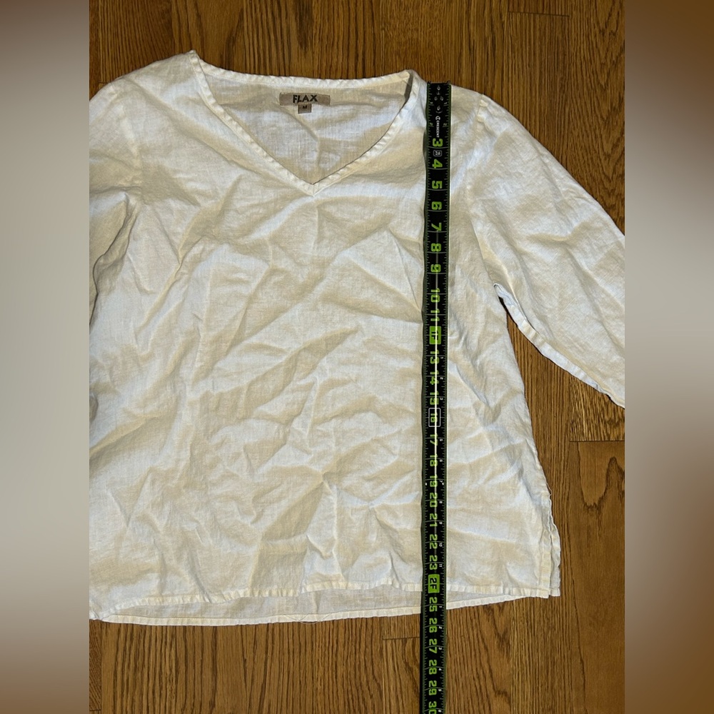 Flax White‎ V Neck Pullover Shirt Lagenlook Minimalist Quiet Luxury - Picture 6 of 11